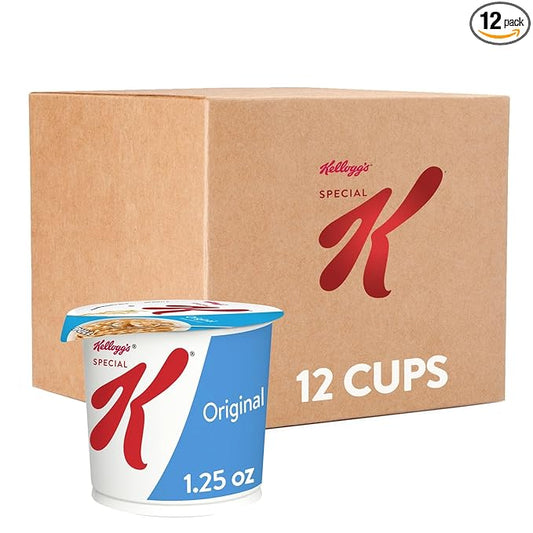 Kellogg's Special K, Breakfast Cereal in a Cup, Original, Bulk Size, 12 Count (Pack of 2, 7.5 oz Trays)