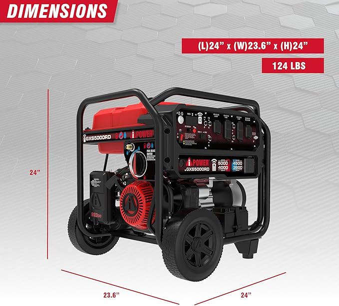A-iPower 5000-Watt Remote Start Dual Fuel Portable Generator CO Sensor Shutdown, Heavy Duty Generators with 223cc OHV Engine For Jobsite, RV, Home Backup, Emergency(GXS5000RD)