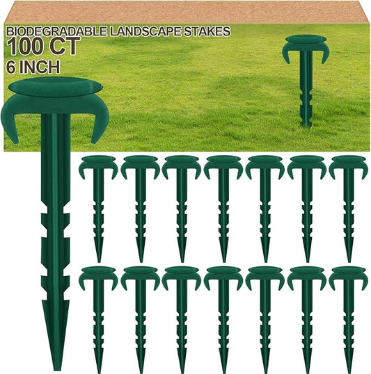 100 Pcs Sod Garden Stakes Bulk, Biodegradable Stakes, Landscape Stake for Membrane, Sod Staples Tent Stake, Netting, Turf, Landscaping and Gardening (6 Inch)