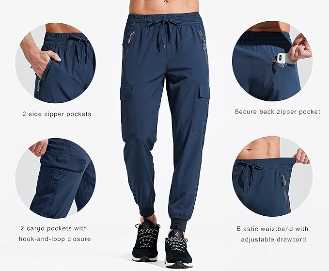 Libin Men's Lightweight Joggers Quick Dry Cargo Hiking Pants Track Running Workout Athletic Travel Casual Outdoor