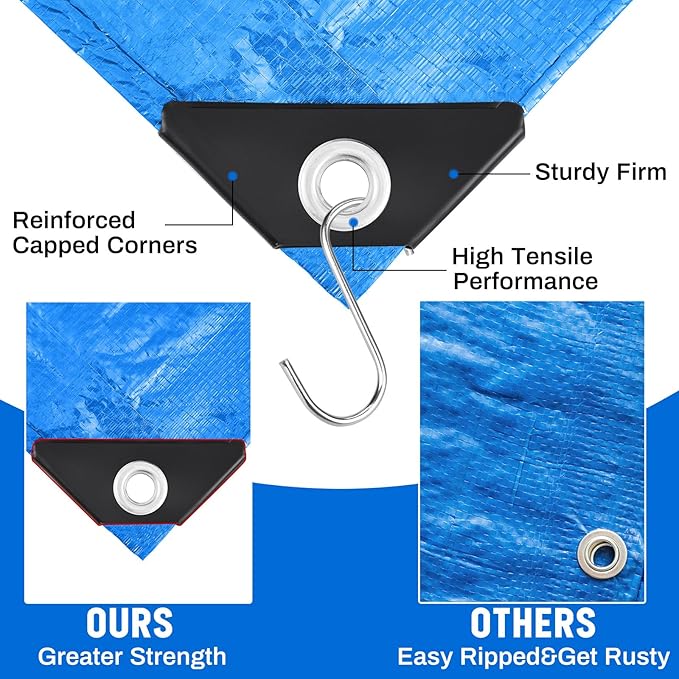 8 Pack 6 x 8 ft 5.5 Mil Large Tarps Heavy Duty Waterproof Tarp Multi Purpose Tent Cover for Home Boats Cars Camping Patio Furniture Roof Emergency Rain Protective Cover, Blue