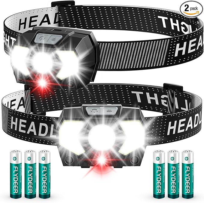 Headlamp 2 Pack,1500 Lumen Bright LED Head Lamp with 7 Modes, Head Lights for Forehead with Red Light, IPX5 Waterproof Head Light for Adults and Kids Camping Running, 6AAA Batteries Included