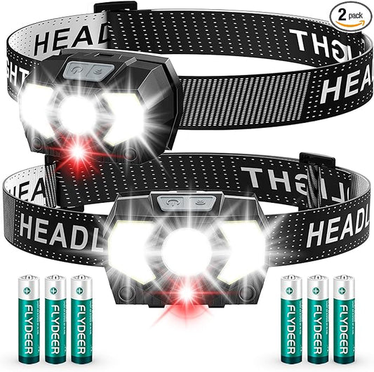 Headlamp 2 Pack,1500 Lumen Bright LED Head Lamp with 7 Modes, Head Lights for Forehead with Red Light, IPX5 Waterproof Head Light for Adults and Kids Camping Running, 6AAA Batteries Included