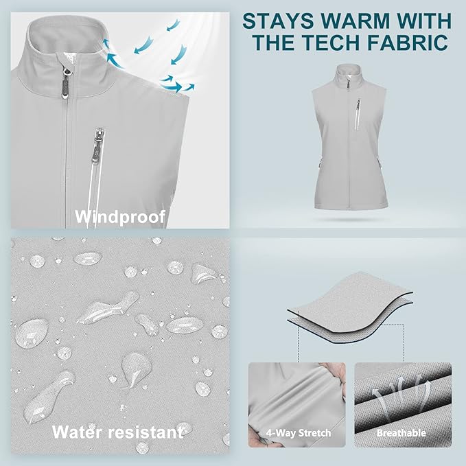 33,000ft Women's Lightweight Running Vest Outerwear with Pockets, Windproof Sleeveless Jacket for Golf Hiking Travel
