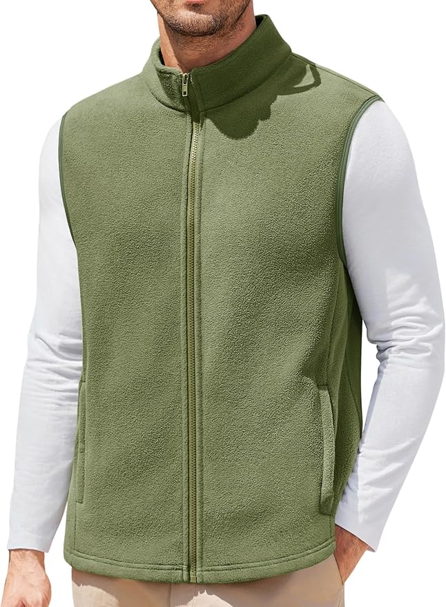 COOFANDY Mens Polar Fleece Vest Lightweight Sleeveless Jacket Warm Zip up Outerwear Vests with Zipper Pockets for Hiking