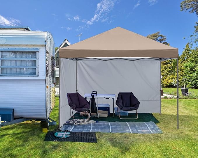 ABCCANOPY Easy Pop up Canopy Tent with 2 Sidewalls for Outdoor Sun Blocking or Rain Protection,10x10,Khaki