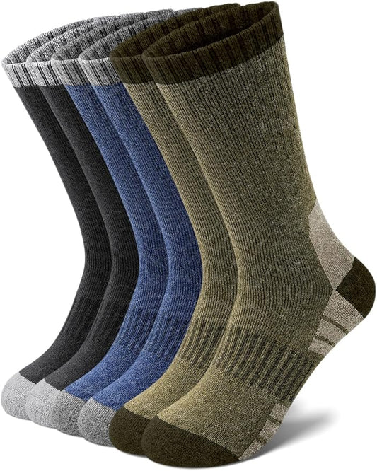 Senker Fashion Merino Wool Hiking Socks for Men, Warm Crew Socks W/Cushion Moisture Wicking for Trekking Work Outdoor