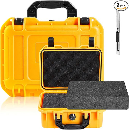11.3 x 8.7 x 4.2 Inch Waterproof Hard Case with DIY Customizable Foam Insert Portable Protective Case with Knife for Camera Drones Equipments Tools Test Instruments (Yellow)