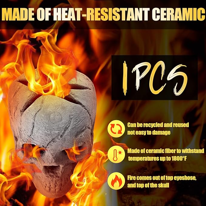 1 Pack Fire Pit Skulls 8.7 Inch Halloween Imitated Human Ceramic Firepit Head Fireproof Skulls Bonfire Accessories Fake Logs Halloween Decor for Gas Campfire Fireplace Wood Fires (Gray)
