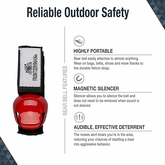 SABRE Frontiersman Bear Bell, Magnetic Silencer, Durable Hook and Loop Strap Attachment, Helps To Prevent Startling Bears While Hiking
