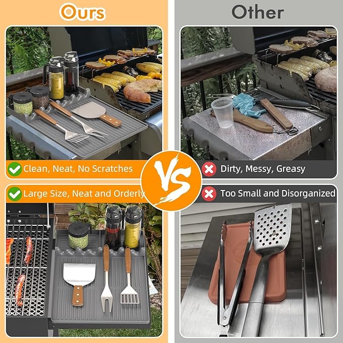Griddle Mat Compatible with Blackstone, Silicone Grill Tools with Drip Pad, Spatula Mat for Outdoor Grill, Side Shelf Pad (Grey-2Pcs)