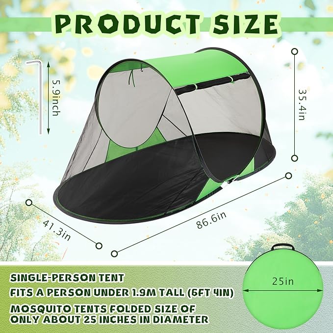 Pop up Mosquito Net Tents for Camping Instant Netting Screen Foldable Pop Tent with Ground Pin Waterproof Freestanding Insect Summer Bed Protection (86.61 x 41.34 x 35.43 inches,Green,1 Pcs)