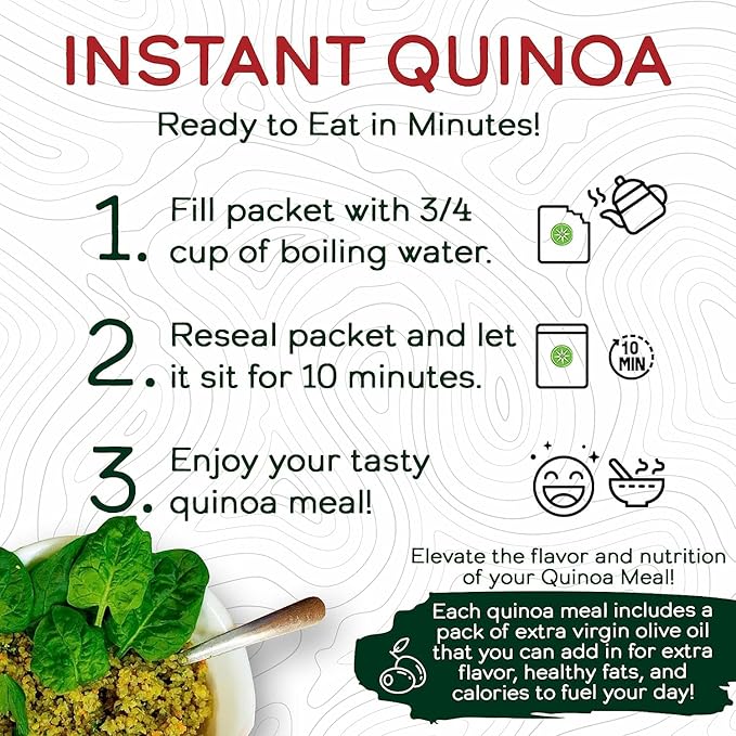 Wild Zora Organic Quinoa Bowls - Quick Prepared Meals, Instant Tasty Bowls, Pantry Staples Gluten-Free Meal with Lentils Plus 10g Olive Oil Packet - Variety (5-Pack)