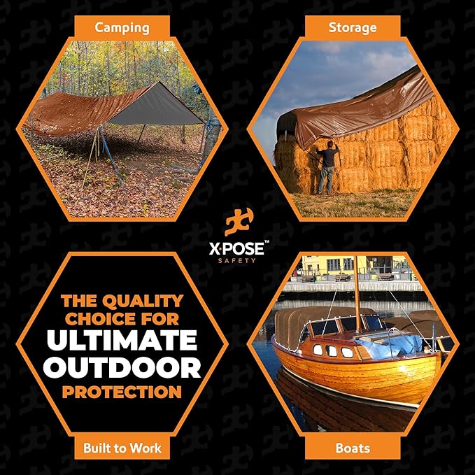 Xpose Safety 10' x 10' Ultra Heavy Duty Tarp (2-Pack) - 20 Mil Waterproof Tarps for Camping, Outdoor Adventures & Tent Cover, UV Protection, Reinforced Corners, All-Weather Durability