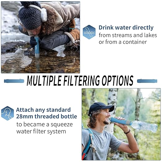2 Pack Water Filter Straw for Drinking Survival, Personal Straws for Purifying Water, Water Purification Straw Water Purifier Survival Gear and Supplies for Hiking, Camping, Travel, and Emergency