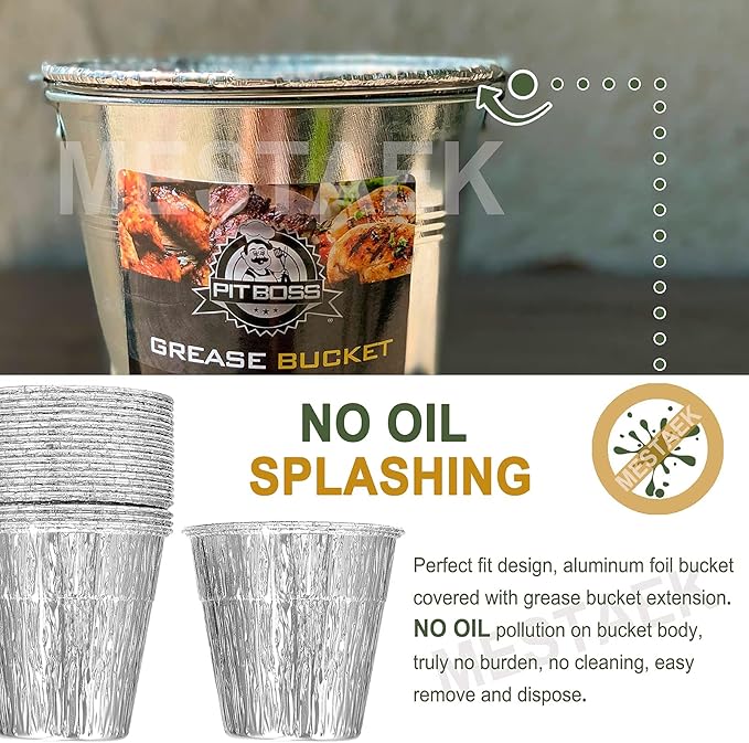 Grill Drip Bucket with 20-Pack Disposable Foil Liner,Compatible with Traeger 608/648, Pit Boss Grills, Oklahoma Joe's & Rec Tec, 6.3"x6.0", 1800ml