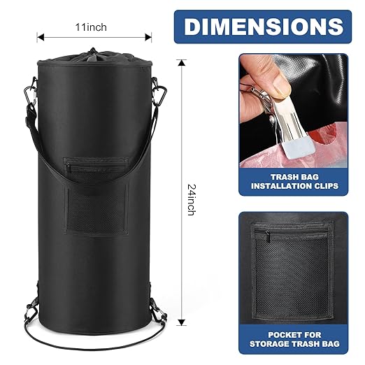 Waterproof Boat Trash Can with 6 Clips, 13 Gal Boat Trash Bag Holder with Pocket, Reusable Fast Cleaning Pontoon Boat Accessories, Marine Boat Garbage Can for Fishing, Sandbar, or Camping
