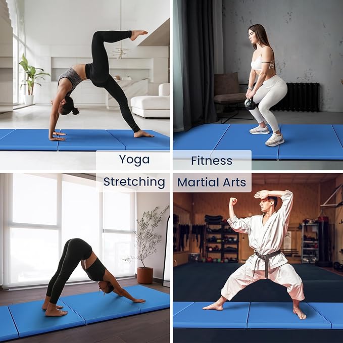 Folding Exercise Gymnastics Mat 10'x4'x2" Gym Workout Mat with Carrying Handles High-Density Anti-Tear Portable Fitness Aerobics Mats for Home Gym Yoga Pilates Tumbling MMA Core Training, Multiple Colors