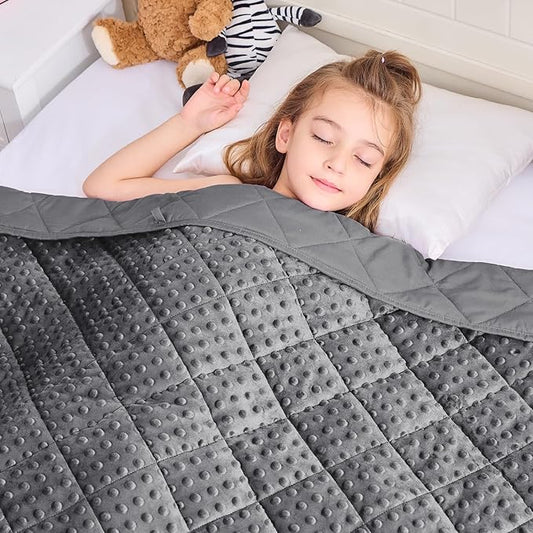 Weighted Blanket Kids (10lbs, 40"x60" Throw Size) - Breathable Minky Heavy Blanket for 80-120lbs with Premium Glass Beads - Soft Thick Blankets for All-Season Sleeping Comforter - Grey