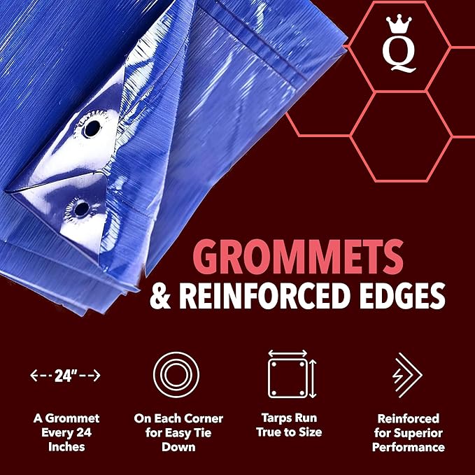 QUEEN OF TARPS | 6x8 Light Duty Tarp Waterproof, 70 GSM is 7 MIL, UV/Tear Resistant Tarp, Camping, Outdoor Furniture, Car, Tents, Painting, Firewood Protection | 6x8, Light Duty