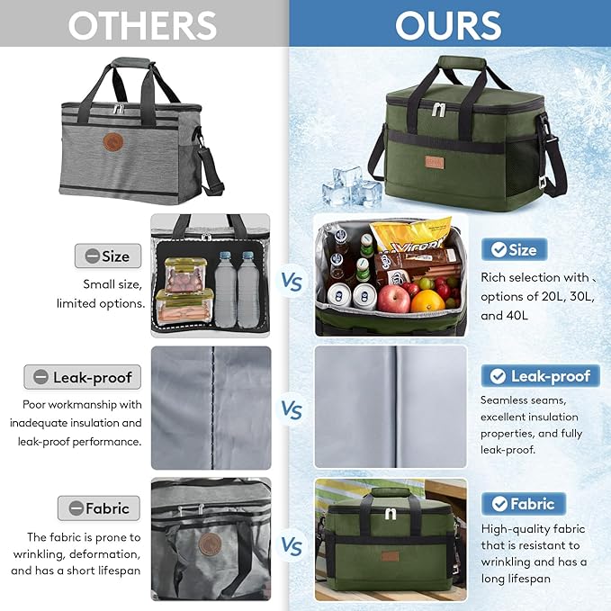 Lifewit Cooler Bag 30/50/60 Cans Collapsible and Insulated Large Lunch Bag Leakproof Soft Cooler Portable Tote for Camping/BBQ/Family Outdoor Activities