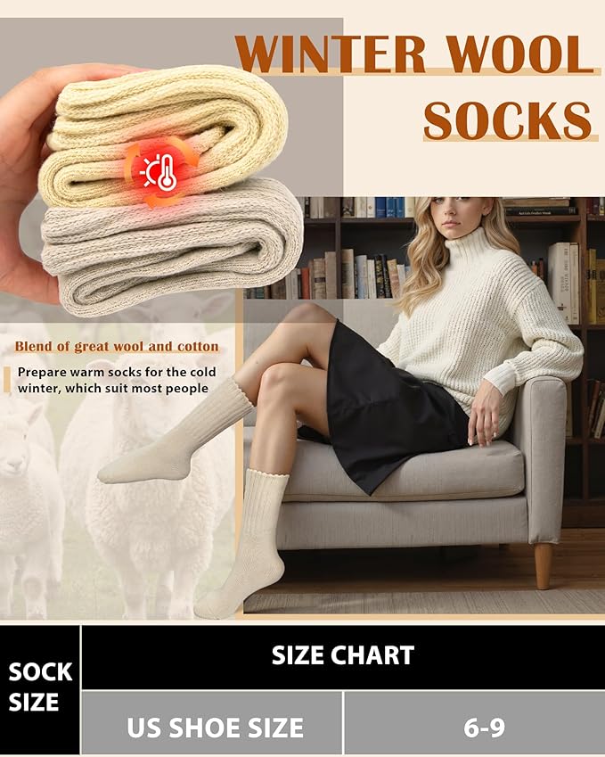 YSense Thermal Wool Socks for Women Thick Winter Boot Socks for Women Warm Cozy Breathable Hiking Socks 4 Pairs