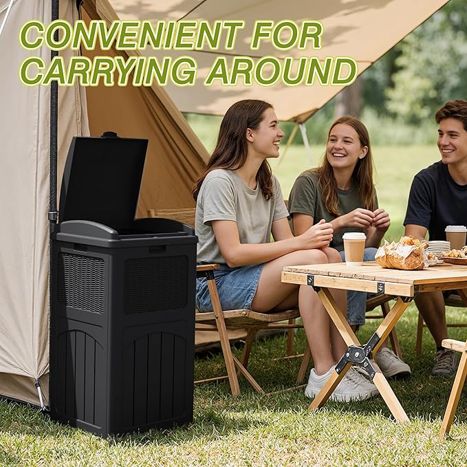 Greesum 33 Gallon Outdoor Trash Can with Lid, Waterproof Resin Garbage Bin for Hideaway, Deck, Patio, 4 Pack, Black