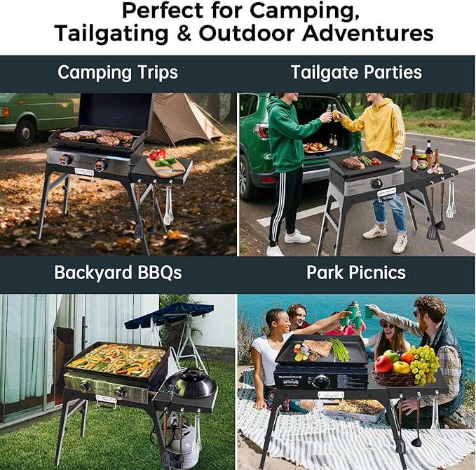 Foldable Griddle Stand for Blackstone 17 & 22 Inch - Heavy-Duty Outdoor Grill Table with Adjustable Legs, Side Shelf, Utensil Hooks - Portable BBQ Stand for Camping, Tailgating, Backyard