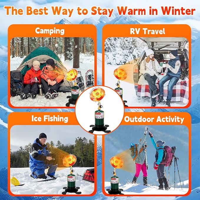 Portable Heater with Windproof USB lighter, Outdoor Space Propane Heater with Foldable Base Control Valve, Cordless Gas Tank Patio Heaters for Garage Camping Tent Hunting Fishing (Fuel Not Included)