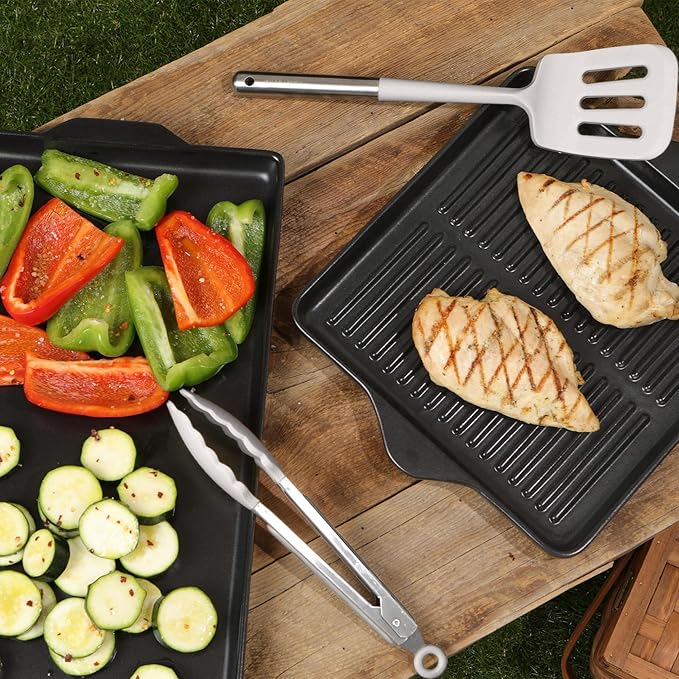 Larder & Vine 12-Piece Silicone Kitchen Cooking Utensils Set with Stainless Steel Handle and Ceramic Holder, Dishwasher Safe Set of Kitchen Essentials (French Gray)