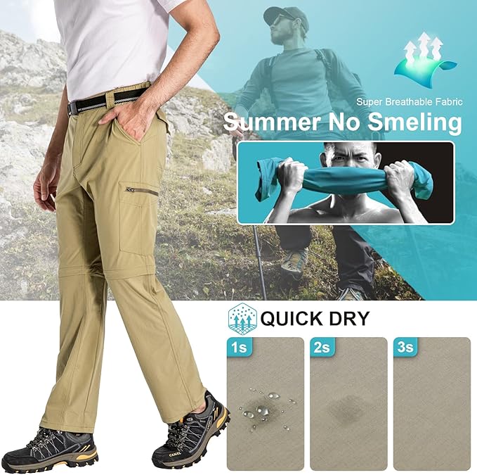 Mens Hiking Pants Convertible Lightweight Quick Dry Zip Off Fishing Safari Camping Travel boy Scout Pants