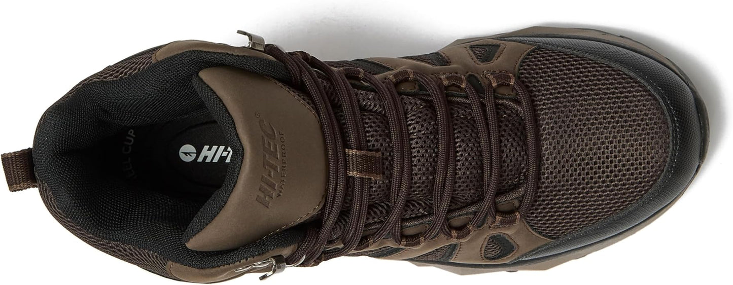 HI-TEC Valley Geo Mid Waterproof Hiking Boots for Men, Lightweight Breathable Outdoor Trekking and Trail Sneakers, Sizes 7 to 15