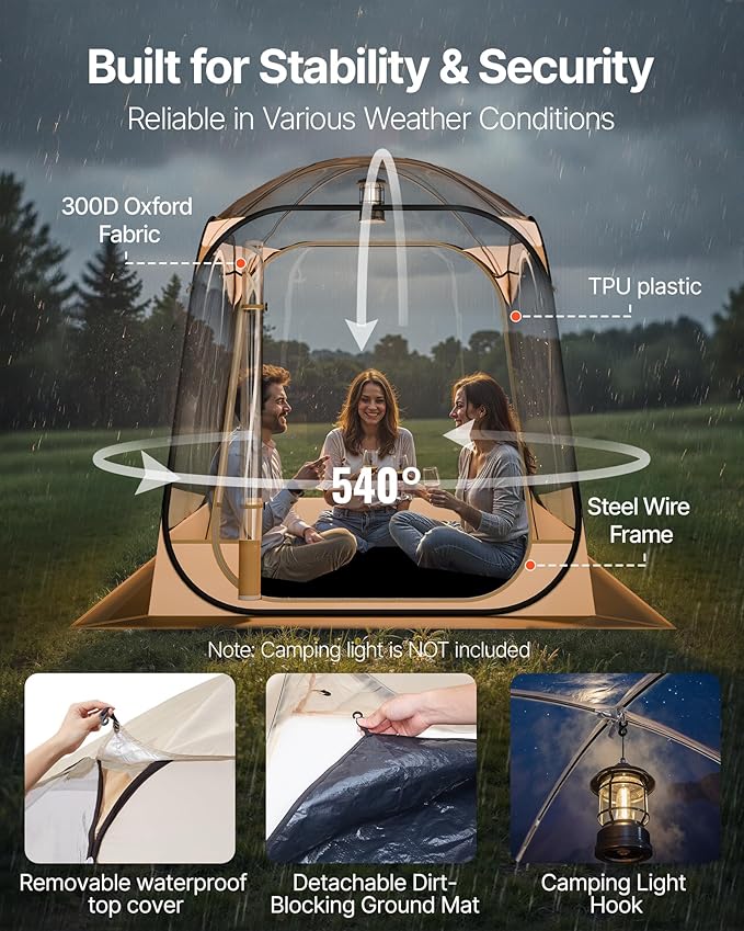 VEVOR Pop up Sports Tent, 4 Sizes Optional Clear Bubble Tent for 1-6 Person, Waterproof Outdoor Pod with Floor Mat & Top Cover, Garden Igloo Dome Tents Camping Shelter for Sports Watching