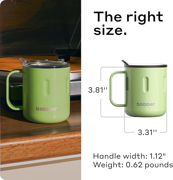 BOBBER 10 oz Insulated Tea Cup with Lid & Handle – Stainless Steel, Triple Walled Coffee Mug – Reusable Travel Mug for Hot & Cold Drinks, Perfect for Dad (Green)