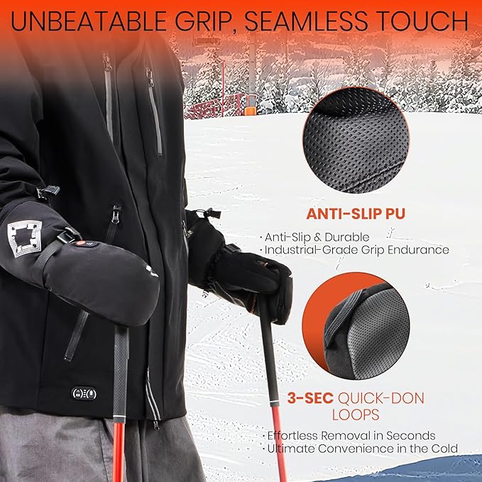 Heated Gloves for Men, 7.4V Heated Mittens for Women Rechargeable, PU Waterproof & Touchscreen Ideal for Winter, Hunting, Motorcycle, Skiing, Snowboarding, Fishing, Camping, Work