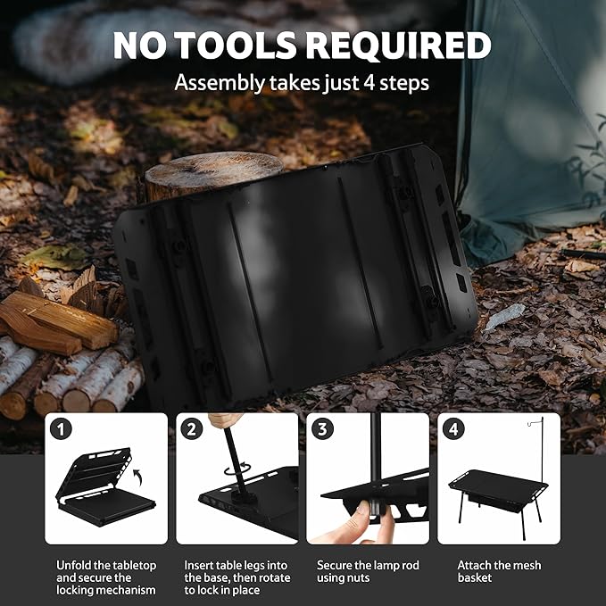 Naturehike Tactical Camping Table with Adjustable Height, Collapsible Table Lightweight with Carry Bag for Camping, Travel expeditions, Hiking, Picnics, BBQs & Beach Trips