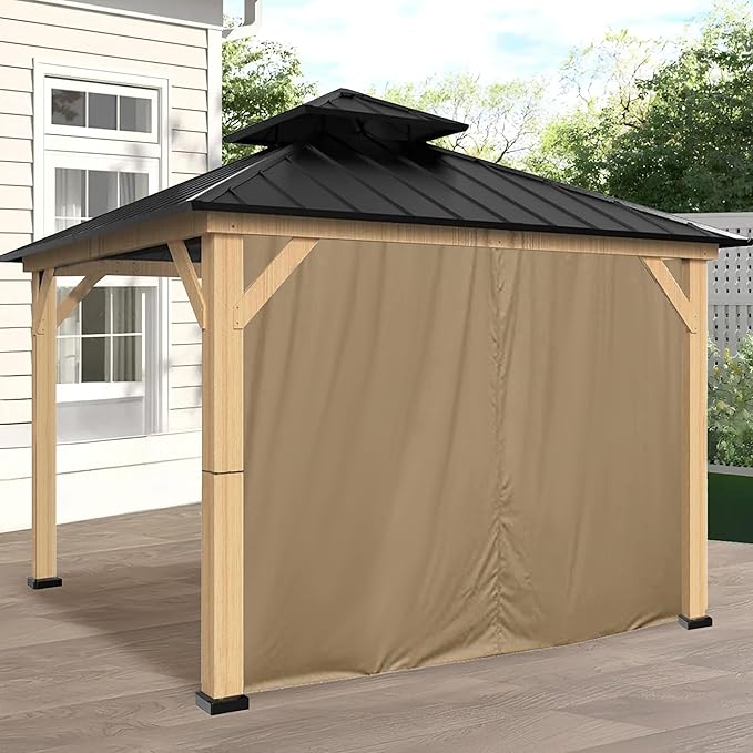 Coastshade Gazebo Pergola Canopy Panel Sidewalls Replacement 10ft Gazebo Pergola Privacy Panels Sidewall for Gazebos with 12Curtain Rings &12Rail Hooks, Khaki