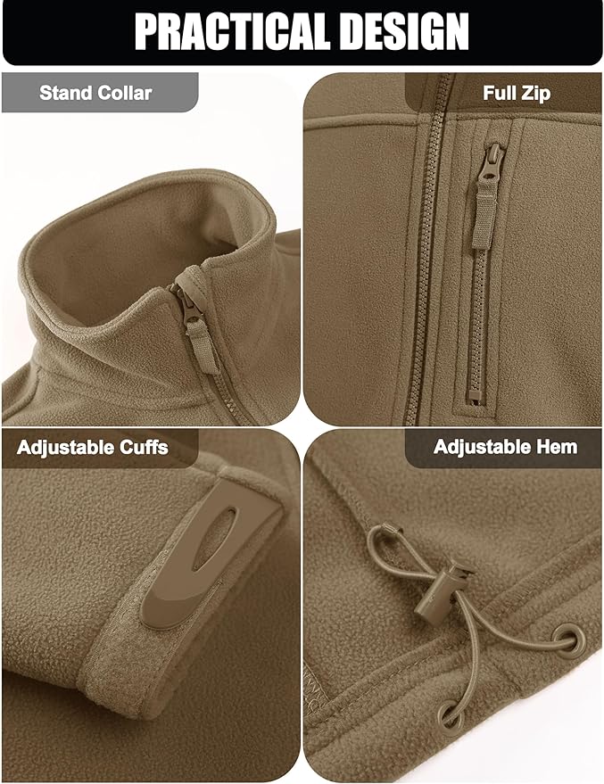 CRYSULLY Men's Fleece Jacket Tactical Full-Zip Winter Coat Jackets Multi Pockets