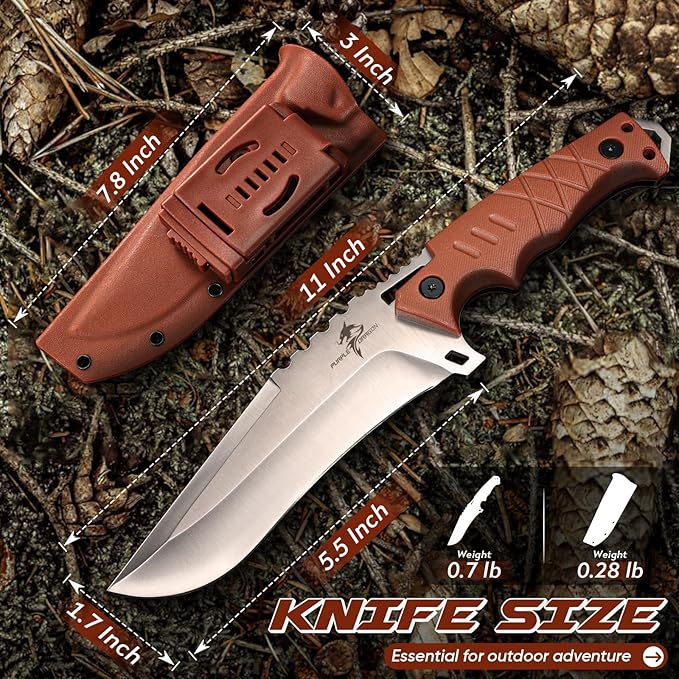 Purple Dragon Camping Knife with Sheath - D2 Steel Survival Knives for Bushcraft, Hunting - Ergonomic G10 Handle Outdoor Survival Gear Gift for Men
