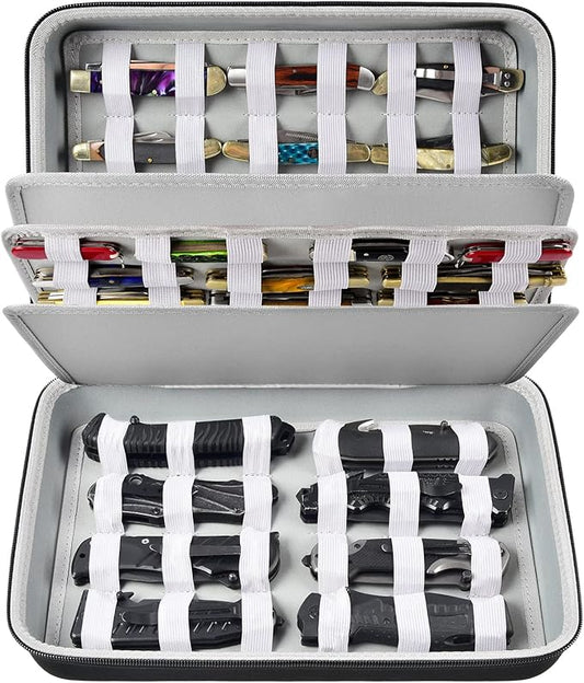 ALKOO Knife Display Case – Pocket & Folding Knife Organizer Holds 44 Knives, Shockproof Collector Storage Bag with Handle, Ideal for EDC, Hunting, Camping, Survival (Box Only)