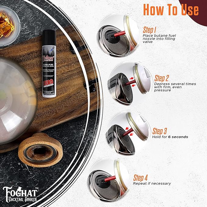 Foghat Culinary Butane Fuel Refill (3 x 60ml) - Torch Lighter Butane Refill Canister, Fits All Kitchen Smoking Torches - Food Grade Ultra Refined For Cocktail Smoker Kit, Creme Brulee Torch
