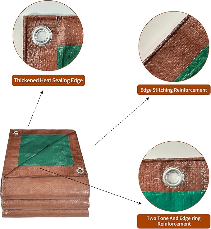 Tarp 20x30 ft 100% Waterproof 7mil Durable Grommets and Reinforced Edges,Uv Resistant,Green/Brown Tarp,Emergency Rain Shelter,Outdoor Cover and Camping Use -by MVPNET