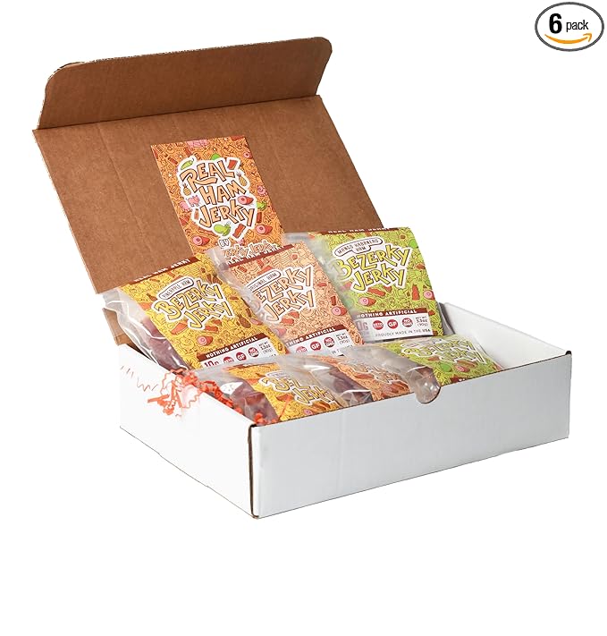 Old Fashioned Real Ham Jerky | Keto Gift Box | Dry Texture | No Nitrates | Pork Jerky | Small Batch Handcrafted | High Protein Snack | Authentic American | Gift For Dad | Bezerky Jerky | 6 Bags