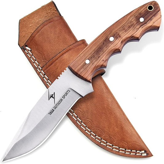 Fixed Blade Knife – Handmade 9" Skinner Hunting Knife For Men With Olive Wood Handle, 1095c Steel Full Tang Bushcraft Knife With Sheath, For Camping, Survival and Outdoor Use