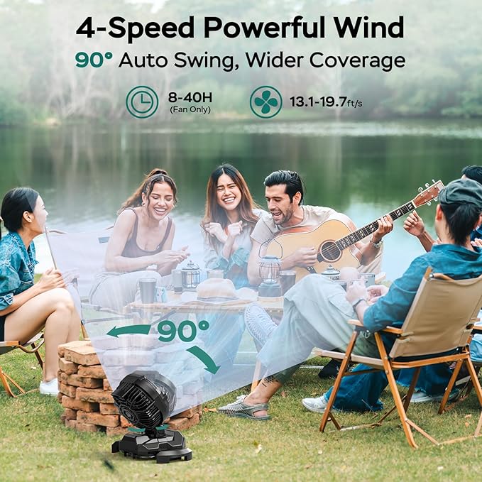 Portable Misting Fan for Outdoors Patios - 30000mAh Rechargeable Battery Powered Camping Fan, 4 Spray Mister with Timer, Fits 10-13" Bucket, 4 Speed, 90° Auto Oscillation for Garden Sports Travel Golf
