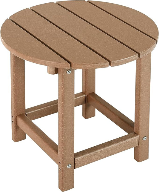 LZRS Round Adirondack Patio Side Table End Table, Outdoor Side Tables for Patio, Backyard,Pool, Indoor Companion, Easy Maintenance & Weather Resistant(Teak)