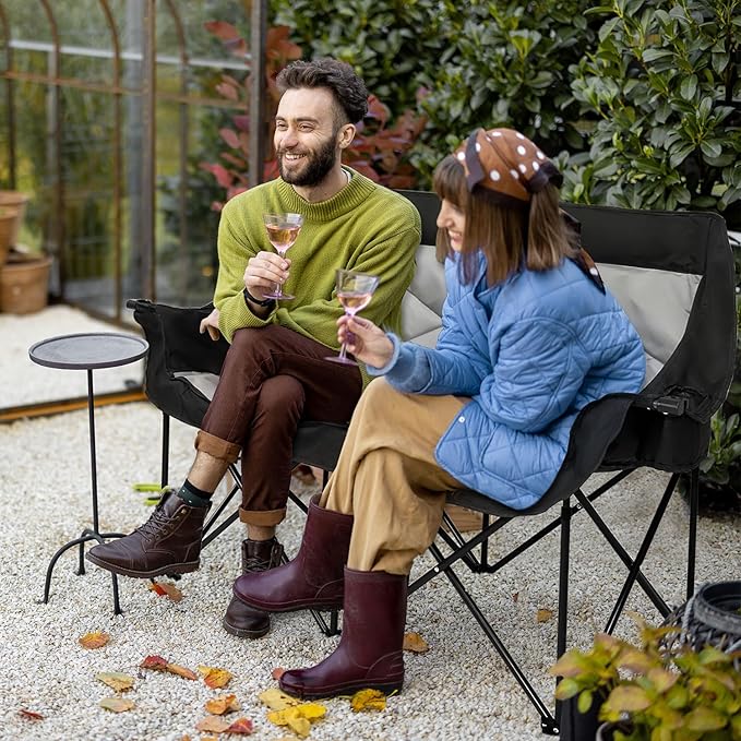 2 Person Camping Chair Oversized Loveseat Camping Chair Double Camping Chairs for Adults Heavy Duty Camping Couch Black Outdoor Folding Chair Portable Patio Lawn Chair