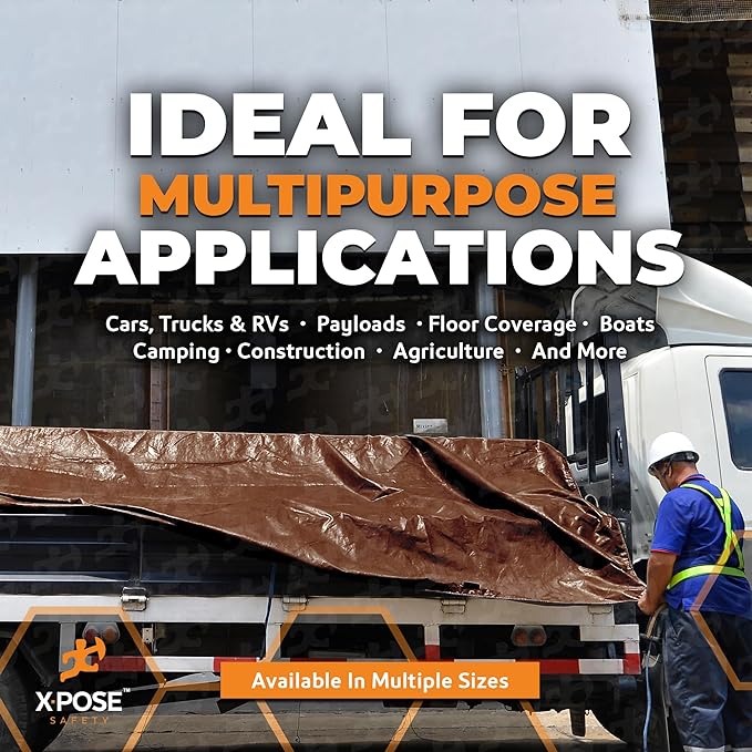xpose safety 12' x 40' Brown/White Ultra Heavy Duty Tarp - 20 Mil Tarps Heavy Duty Waterproof 12x40 - Extra Large Tarp,Waterproof Tarp Cover Rain Camping,Tent Tarp,UV Protection,Reinforced Corners