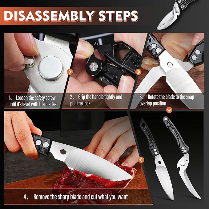 Dream Reach Kitchen Poultry Shears - Heavy Duty Detachable Cooking Scissors for Cutting Chicken, Meat Kitchen Black Food Scissors with Serrated Edge Thanksgiving