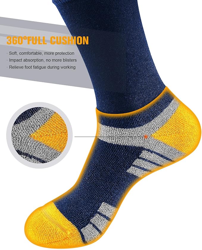 6 Pairs Men's Cotton Crew Work Boot Socks, Moisture Cushioned Athletic Sports Socks for Hiking Running Workout